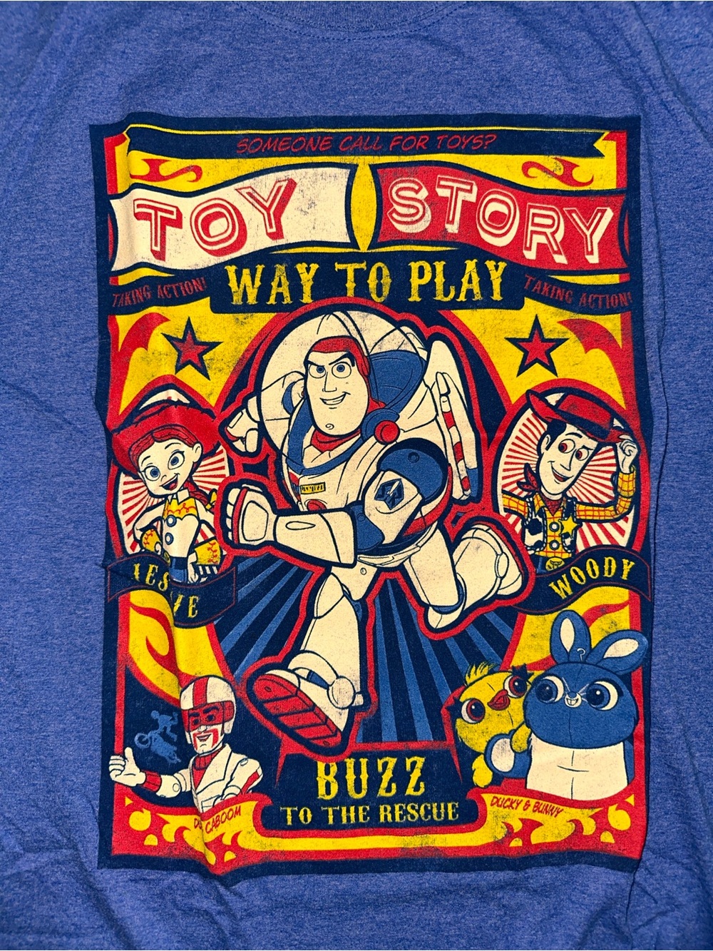 Men’s Small Disney Pixar Toy Story 4 Blue Graphic Buzz To The Rescue Shirt